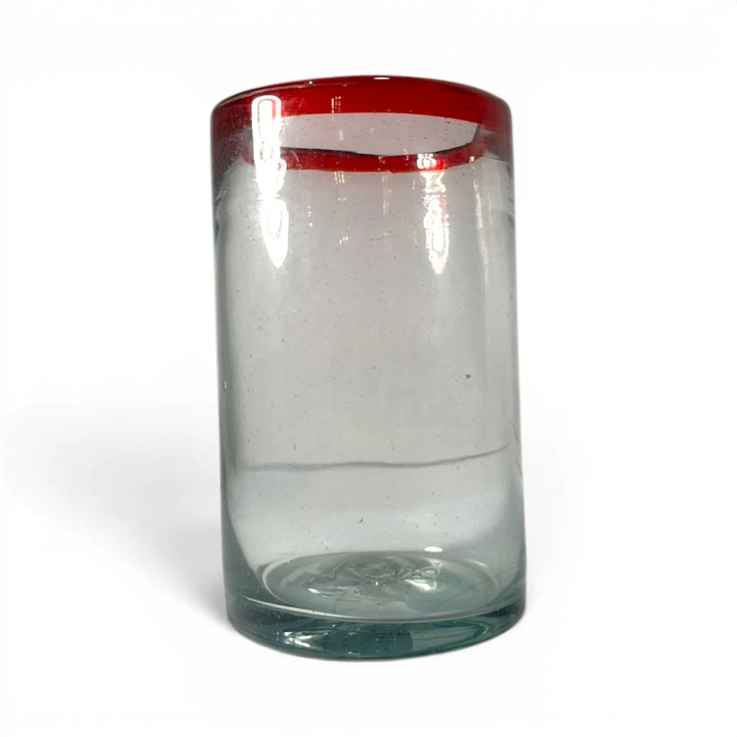 Cantina Red Rim Tall Glass | Handmade Mexican Handblown Glass