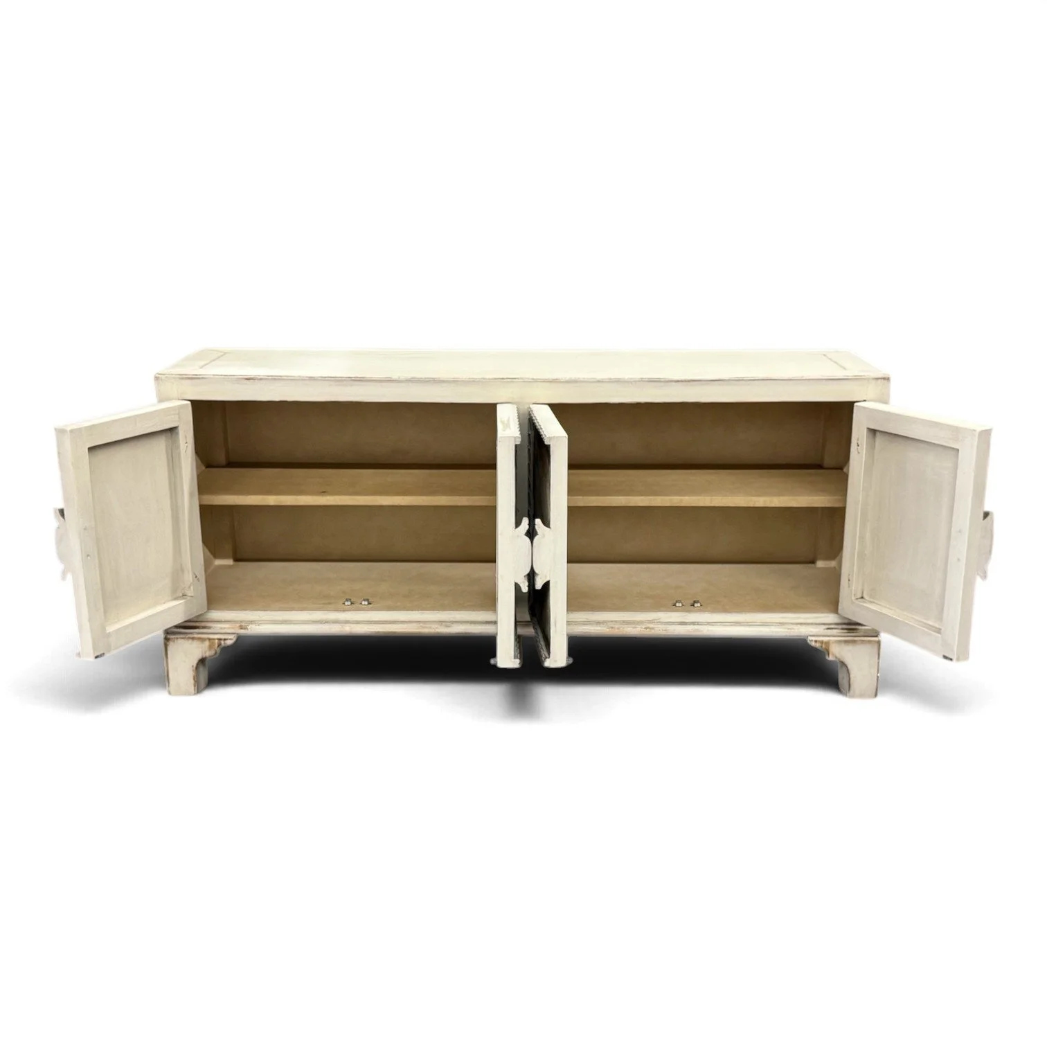 Handmade wood sideboard with hand-painted hide-textured cabinet doors