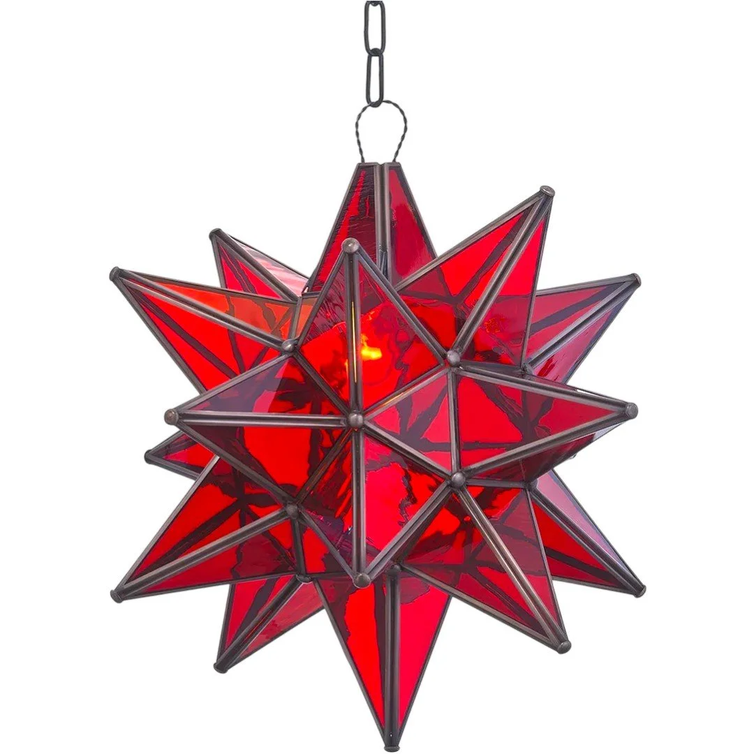 Red Glass Estrella Pendant | Handmade Iron Star Lantern