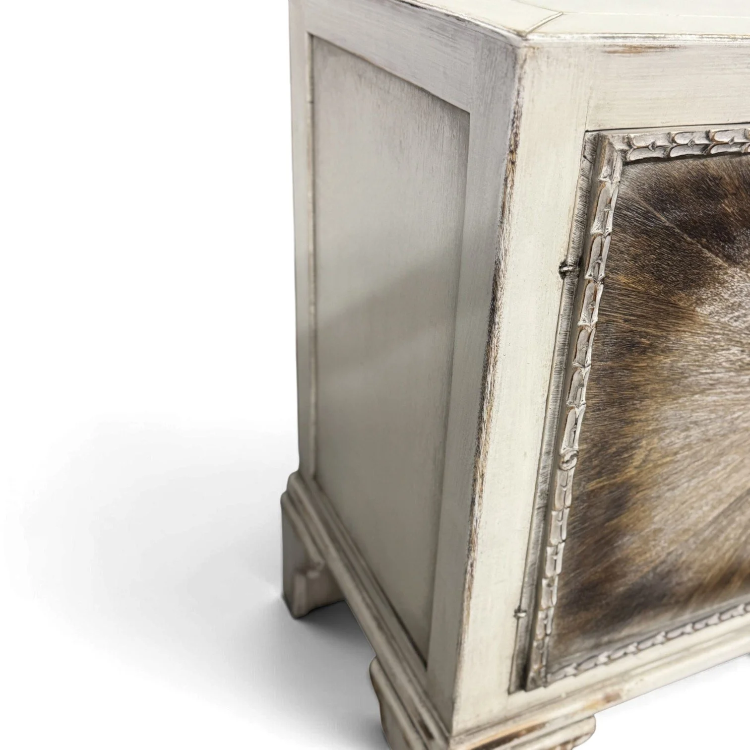 Handmade wood sideboard with hand-painted hide-textured cabinet doors
