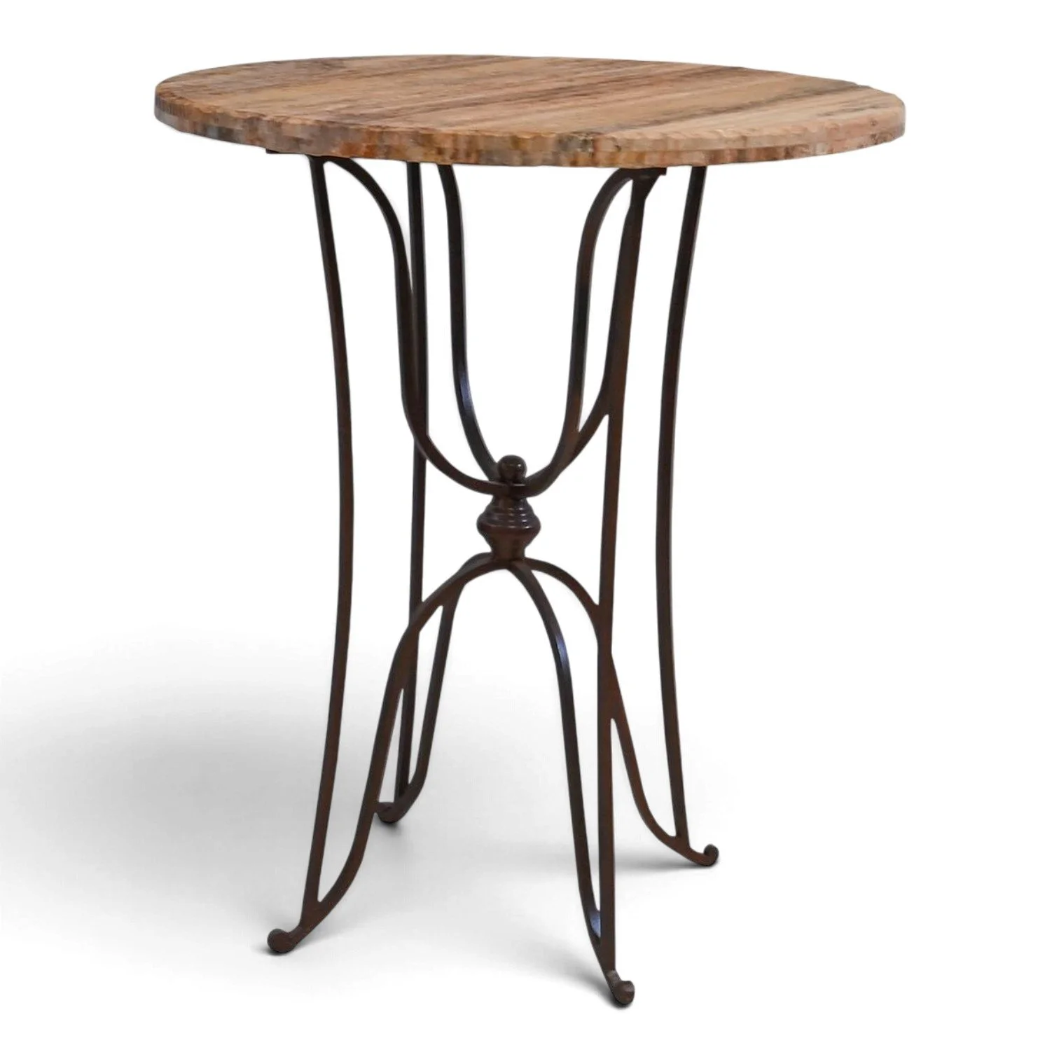 Cortez stone bar table with iron base, handmade in Mexico