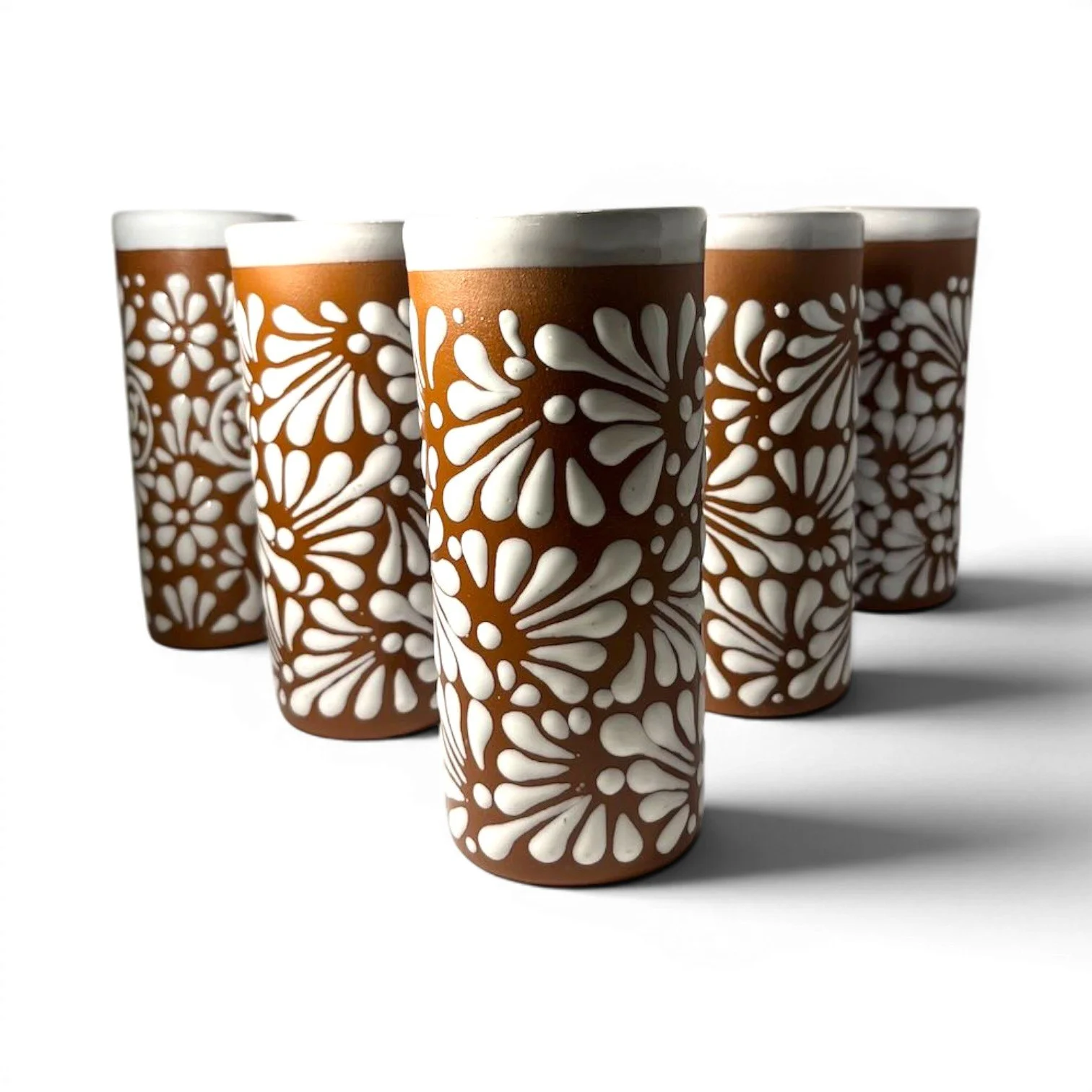 Vidrio Terracota Tall Cups Set | Handmade Mexican Tall Glasses (Set of 6)
