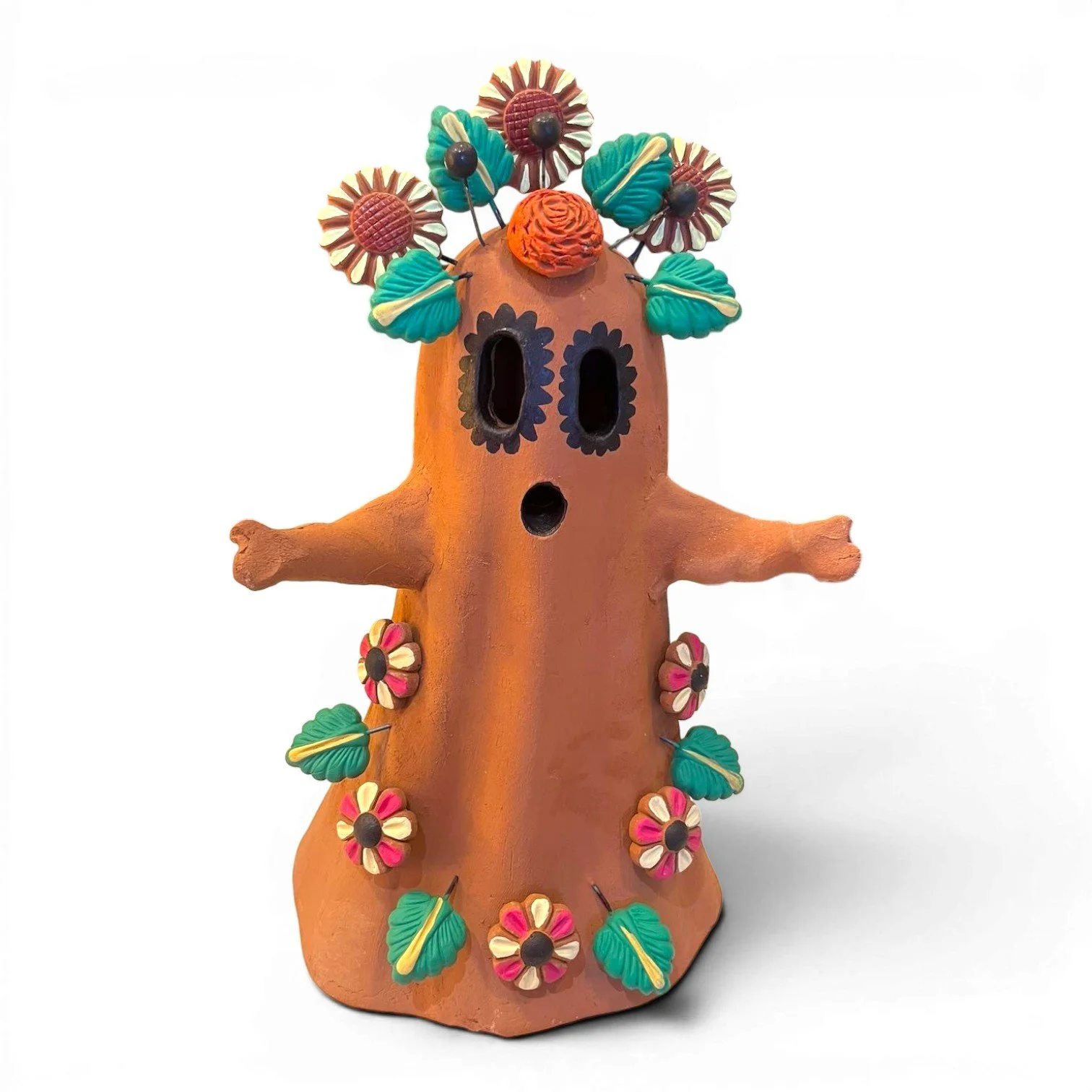 Handmade Mexican terracotta ghost luminaria for Halloween décor
