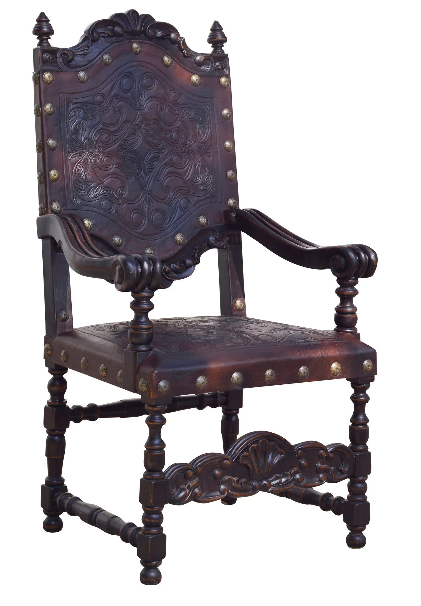 Mazamari Tooled Leather Dining Chair with Arms