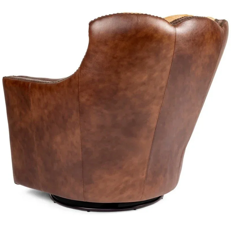 The Deadwood Old West Swivel Chair features premium top-grain leather and smooth swivel functionality for refined Western heritage comfort and style.
