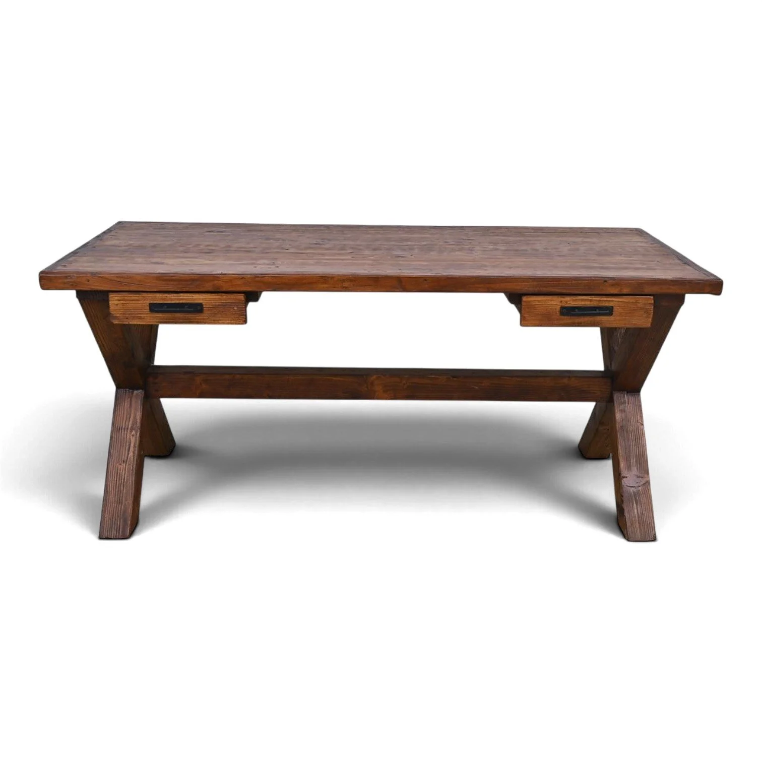 Casa Estilo Rancho desk with crisscross base and dark stained finish, handmade in Mexico