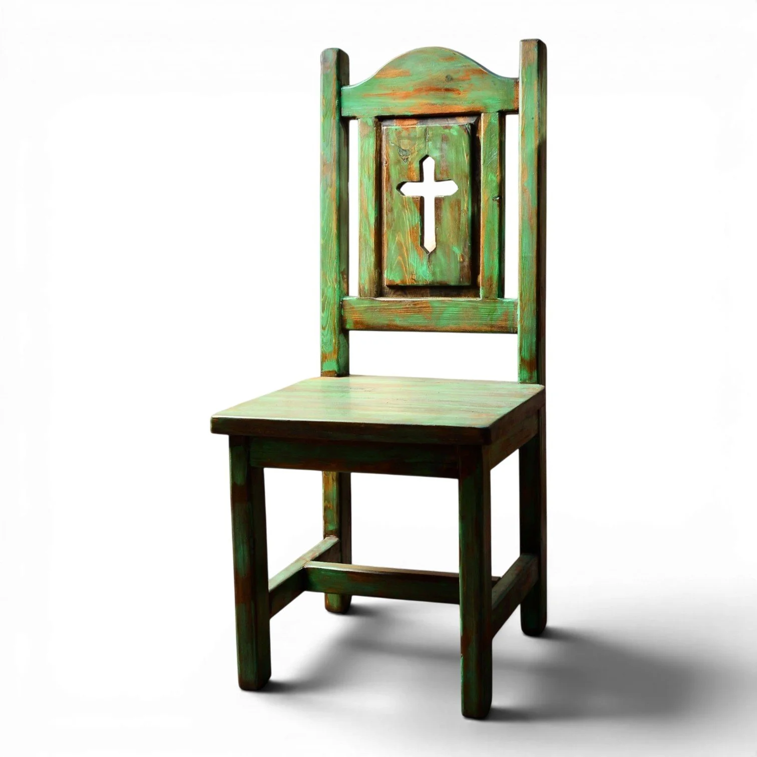 Silla Cruz handcrafted Mexican reclaimed wood dining chair with cross cutout backrest