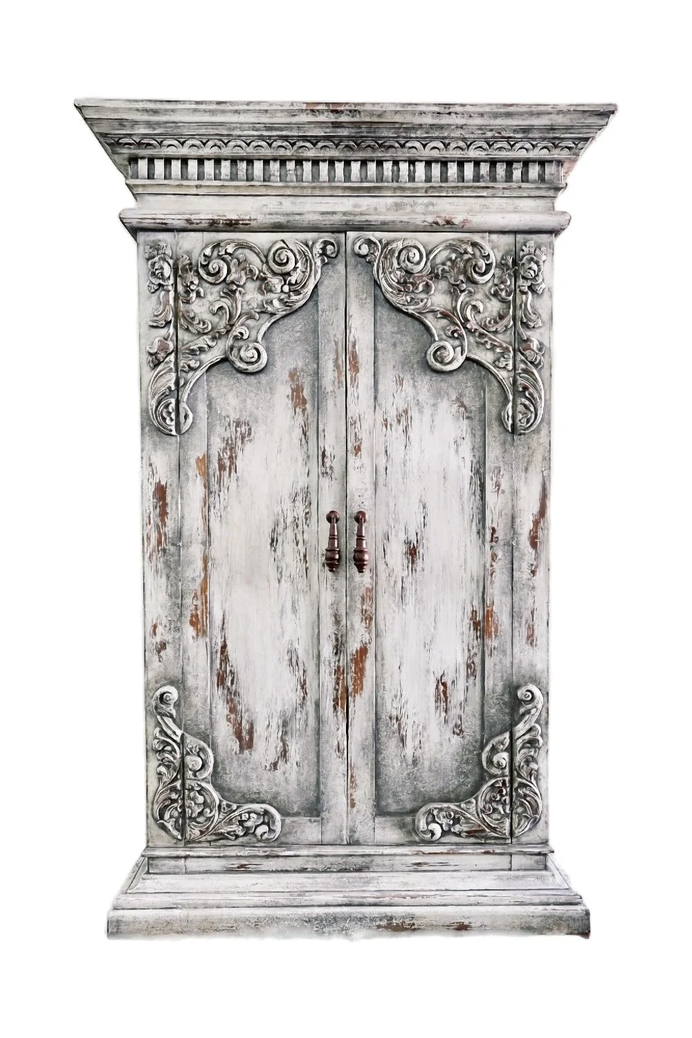 Camana Grande Carved Wood Armoire -  Gris Antiguo