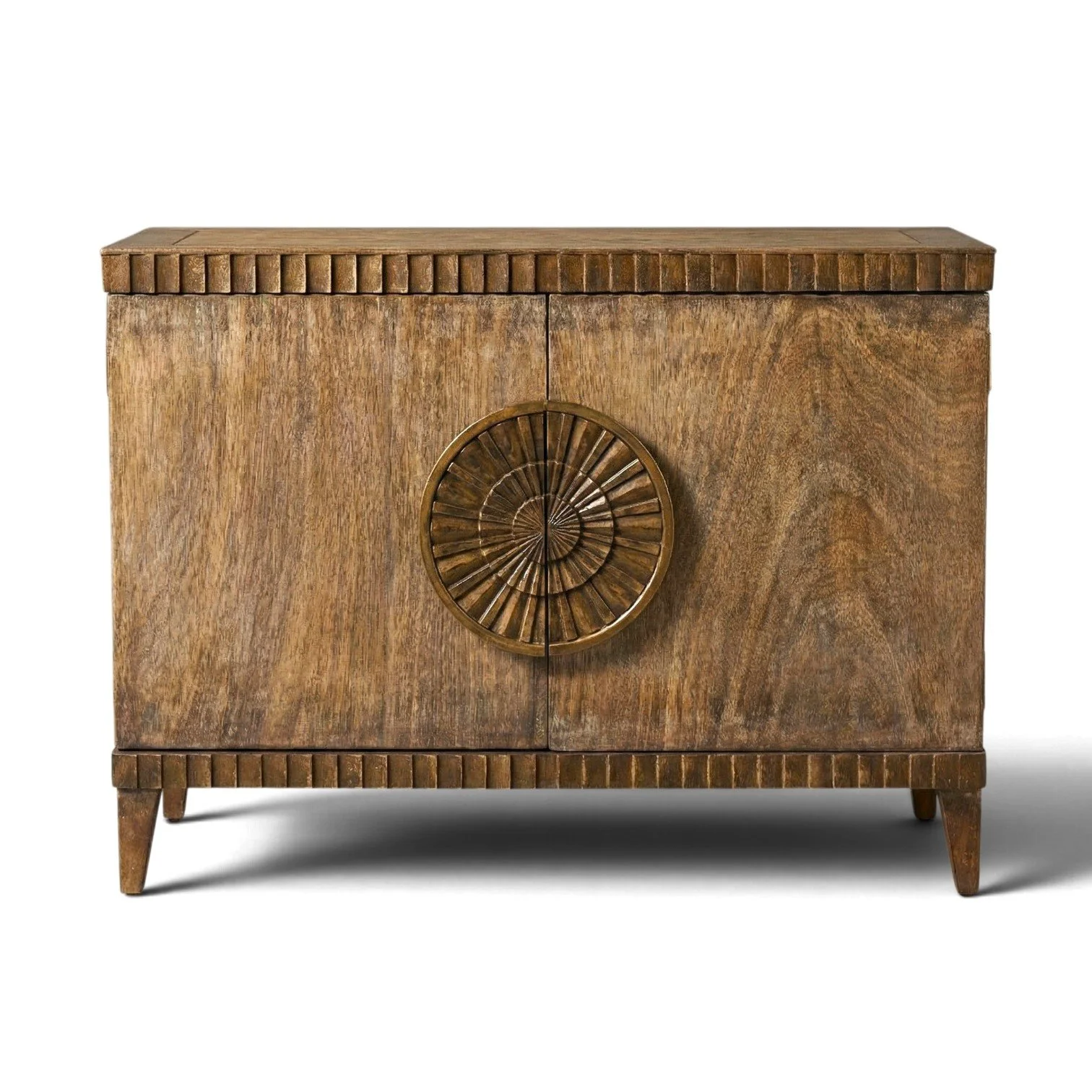 Handmade Peruvian Sebastiana Buffet Chest with warm distressed finish and muted gold handles