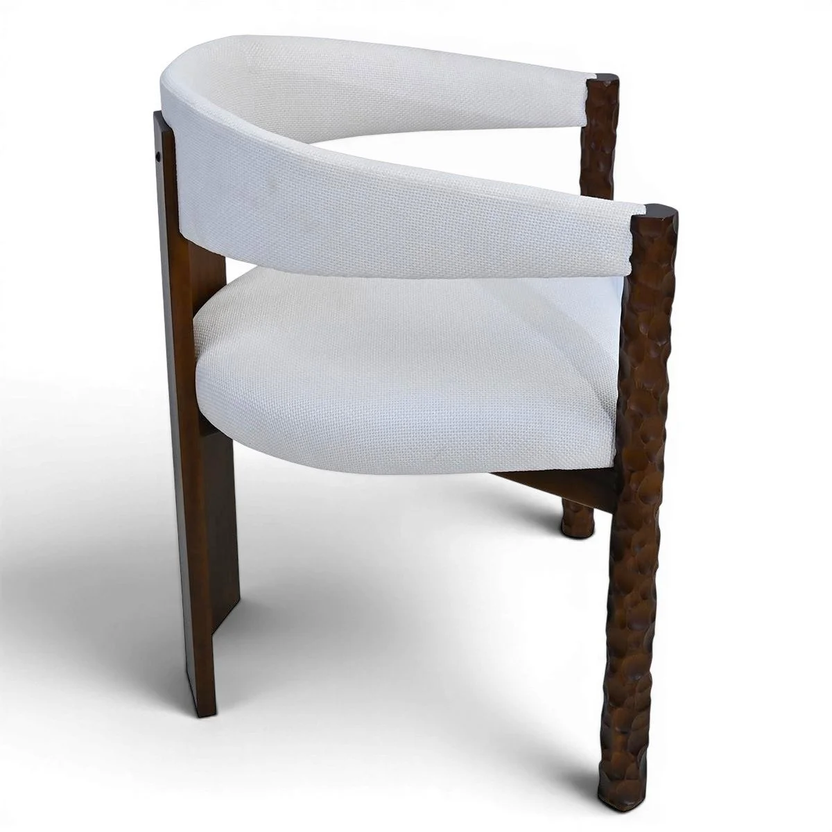Handmade Mexican coastal dining chair with white upholstery and dark stained wood