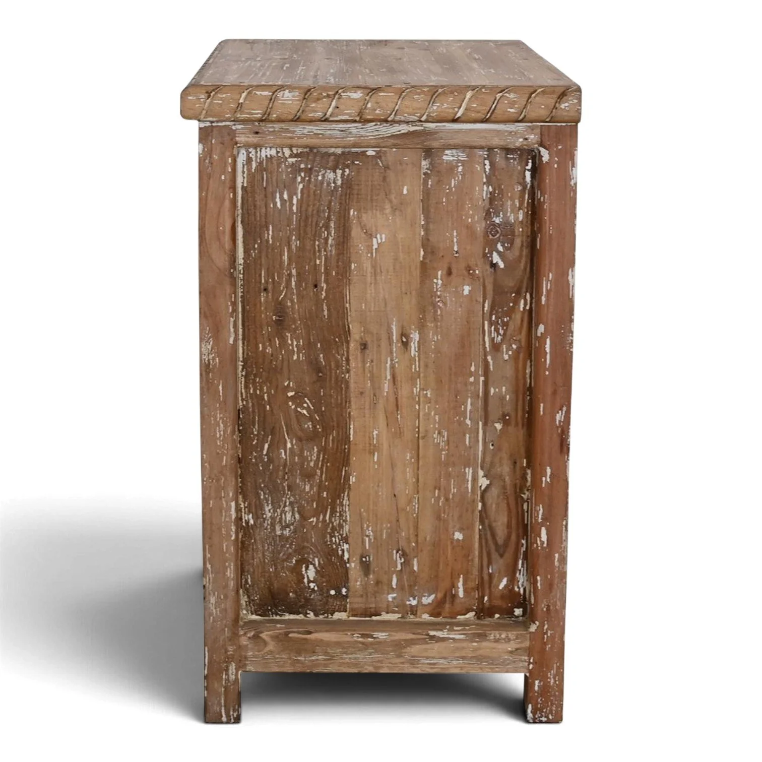 Cerro Blanco nightstand with carved rope edge top and whitewashed finish, handmade in Mexico