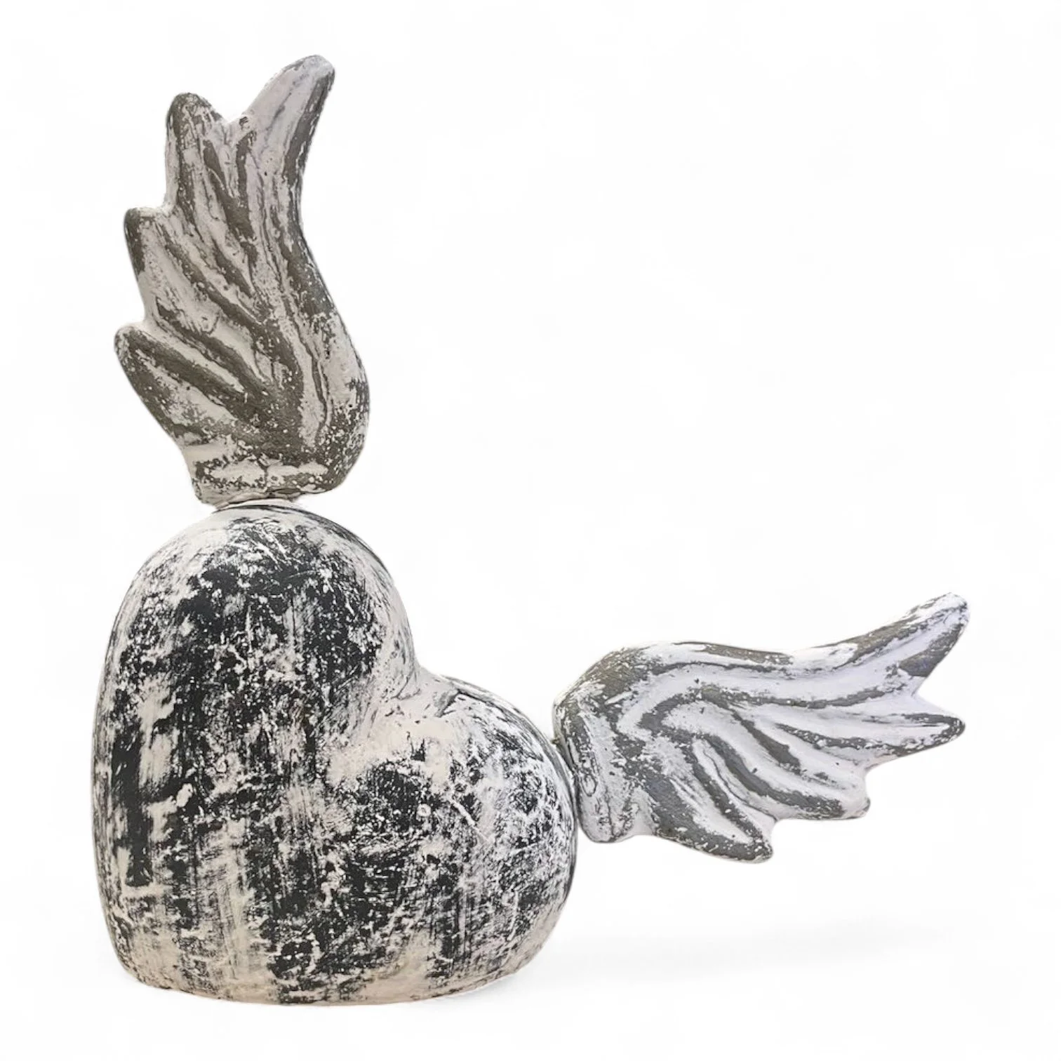 Distressed White Clay Heart with Wings