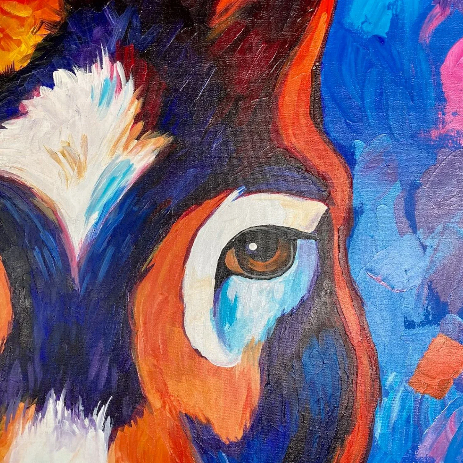 Hand-painted Mexican El Burro Encantado enchanted donkey canvas artwork with colorful whimsical portrait design