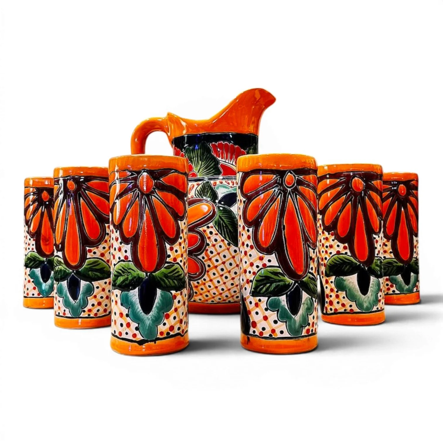 Naranja Talavera Pitcher & Tumbler Set | Handmade Mexican Drinkware
