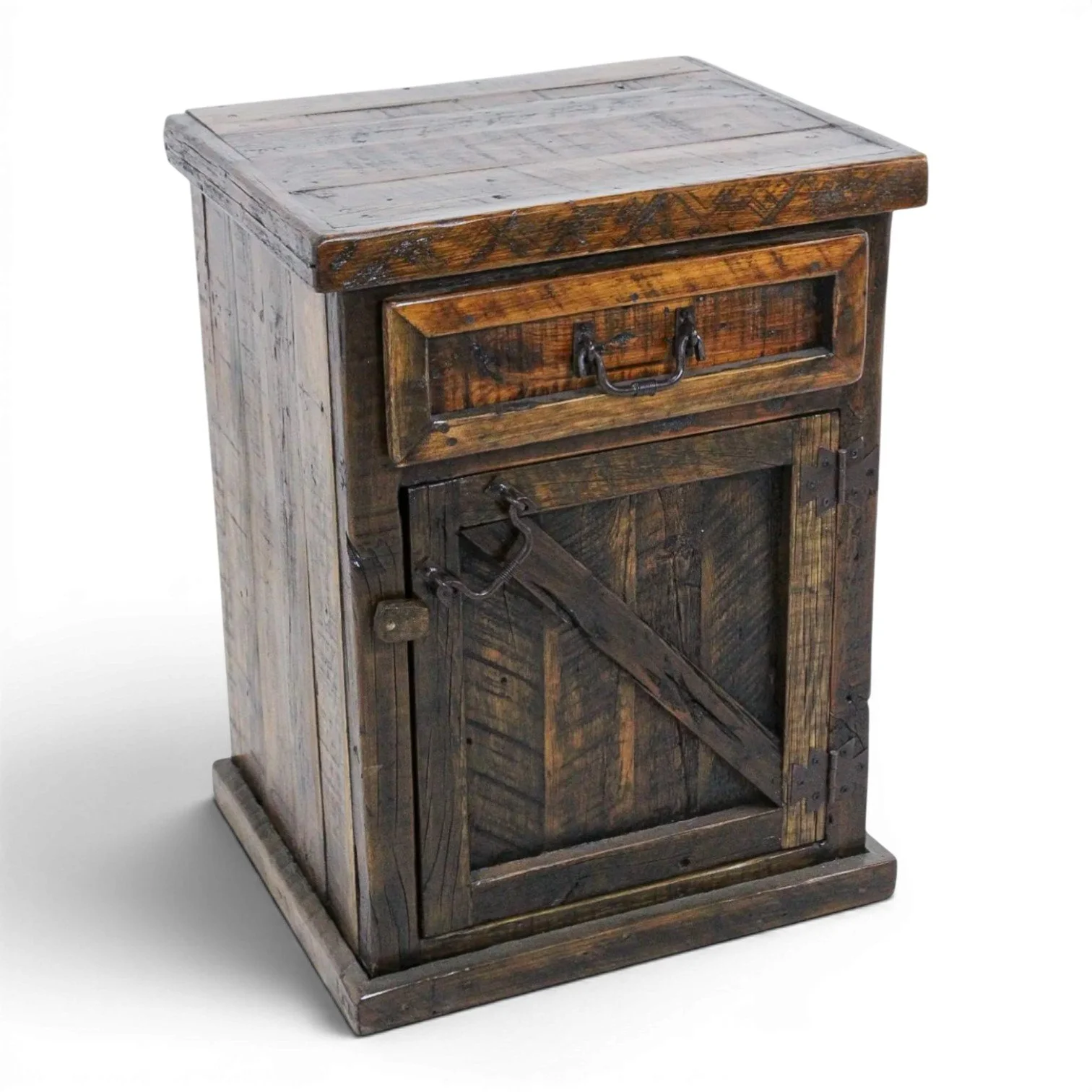 Hacienda Rústica y Elegante handcrafted Mexican reclaimed wood nightstand with rustic Western design