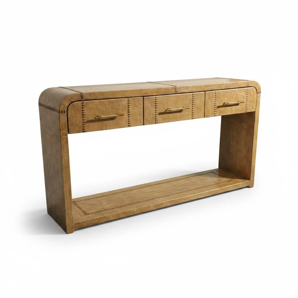 Yazmin Wrapped Leather Console Table | Handmade Leather-Wrapped Console Table