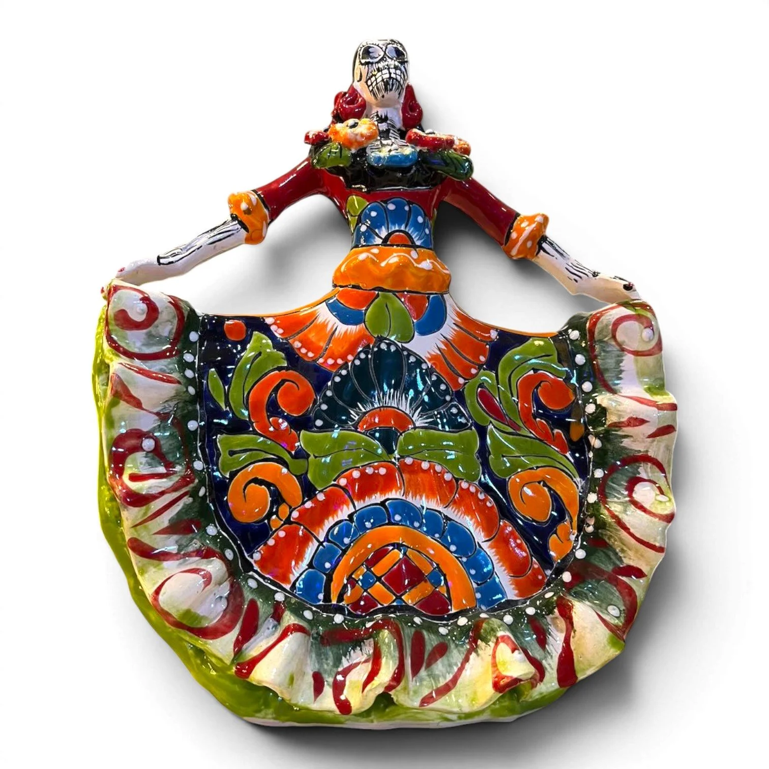 Talavera Catrina Flowing Dress | Handmade Talavera Catrina Figurine