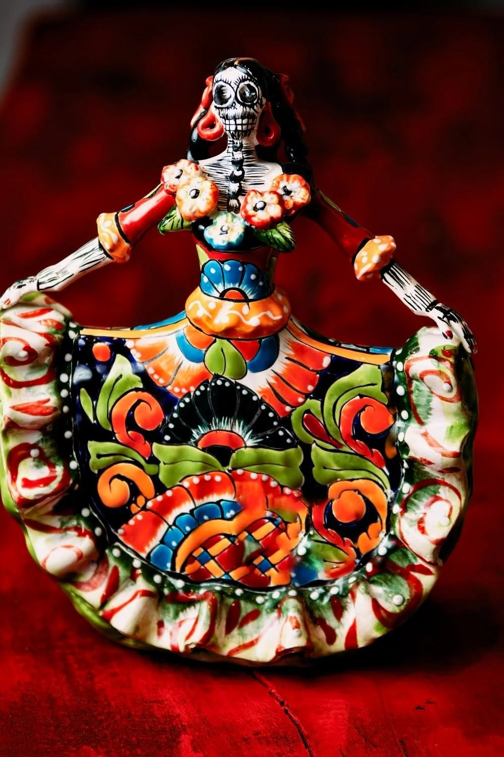 Talavera Catrina Flowing Dress – Handmade Mexican Ceramic Figurine