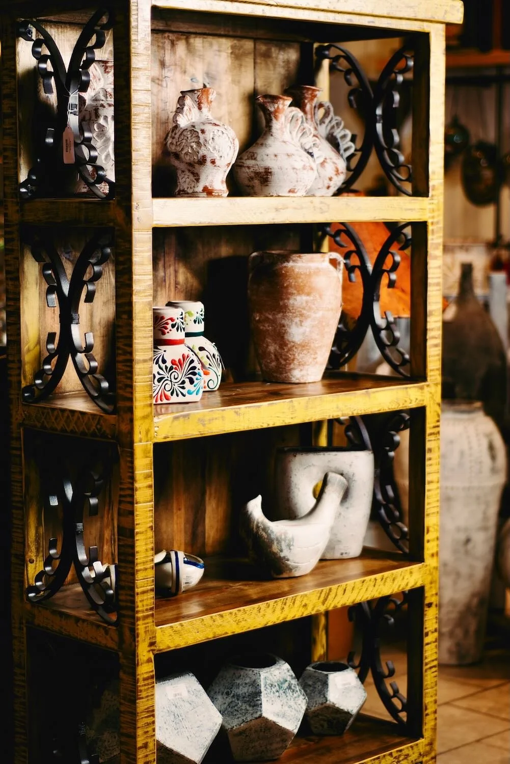 Handmade El Rosarito Bookcase - Amarillo and clay home decor from Mexico.
