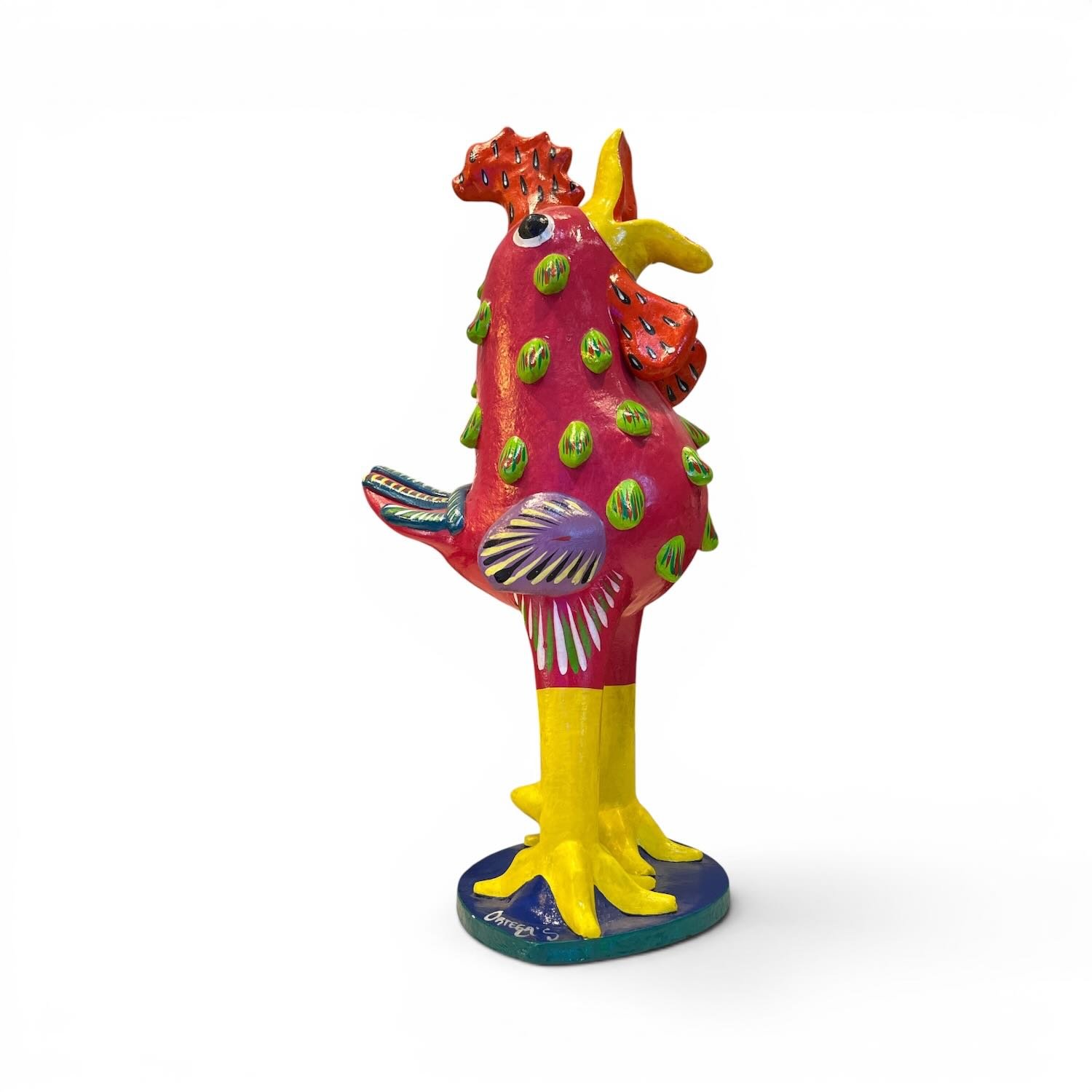 Gallo Ortega 19" Fuchsia Clay Rooster | Signed Handmade Mexican Folk Art