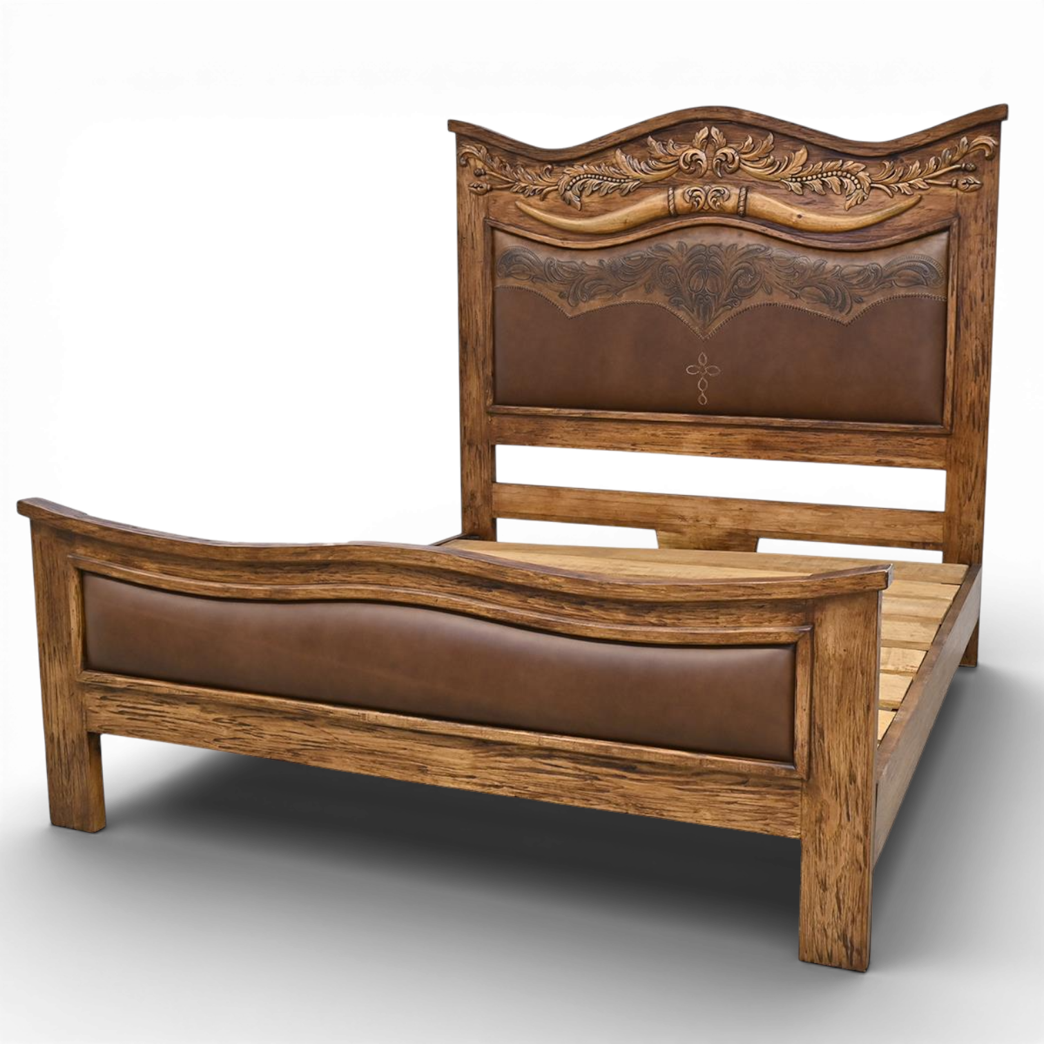 Longhorn Western Tooled Leather Bed