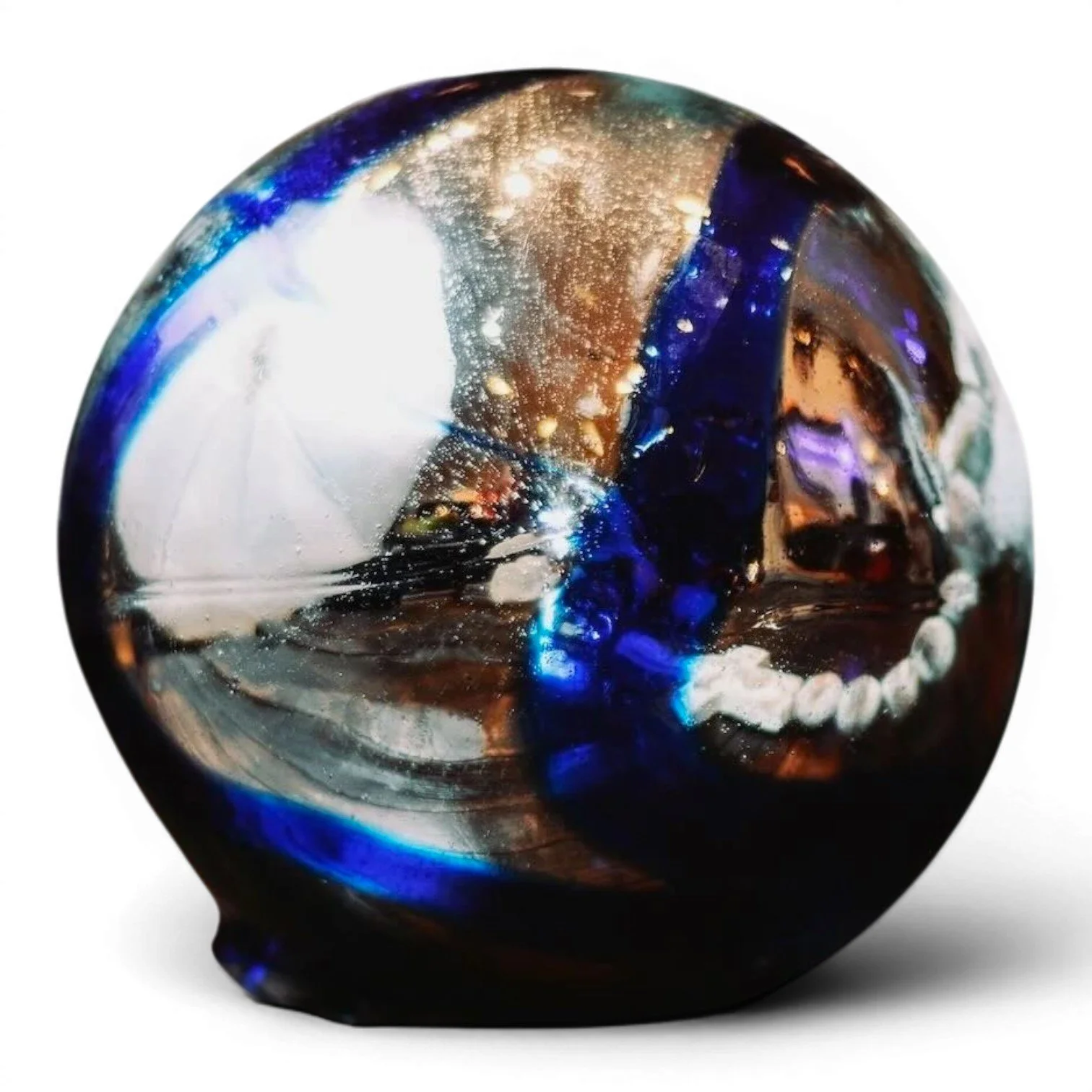 Handblown Mexican glass sphere decorative accent with glossy finish