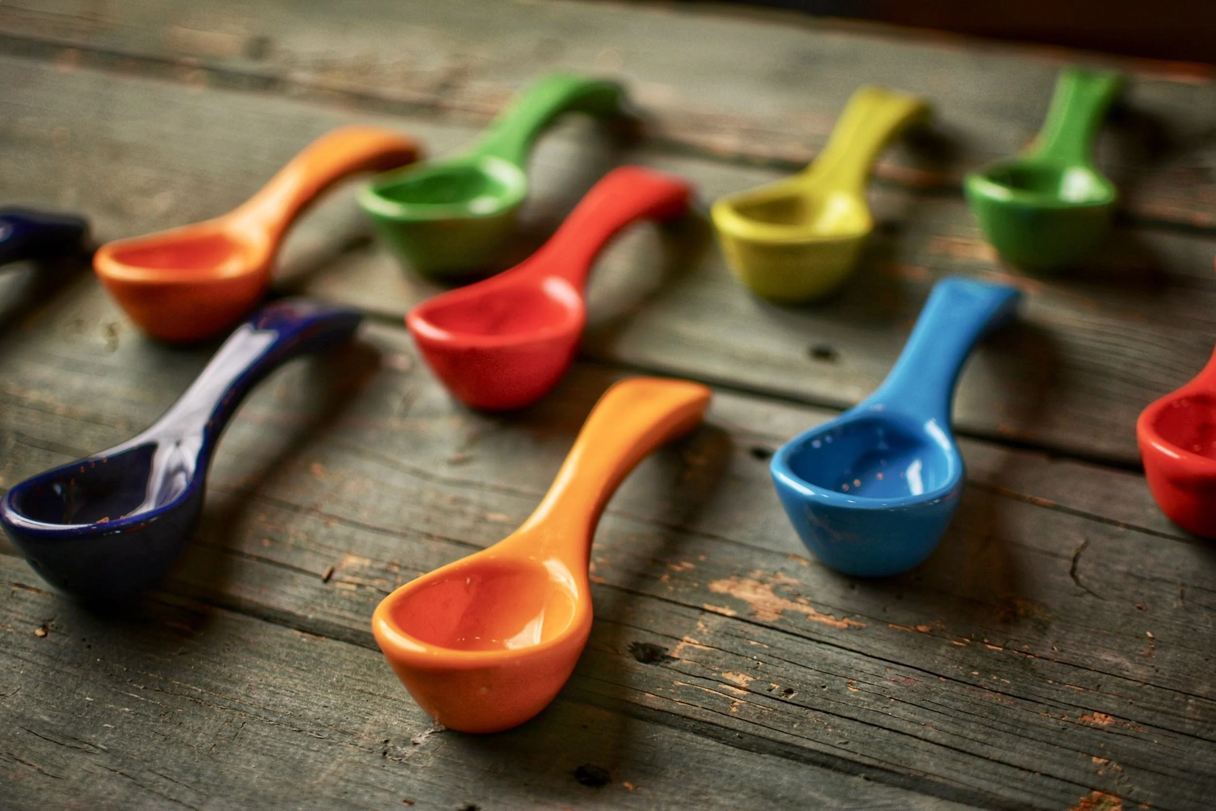 Handmade Mexican Talavera ceramic salsa spoon with colorful hand-painted finish