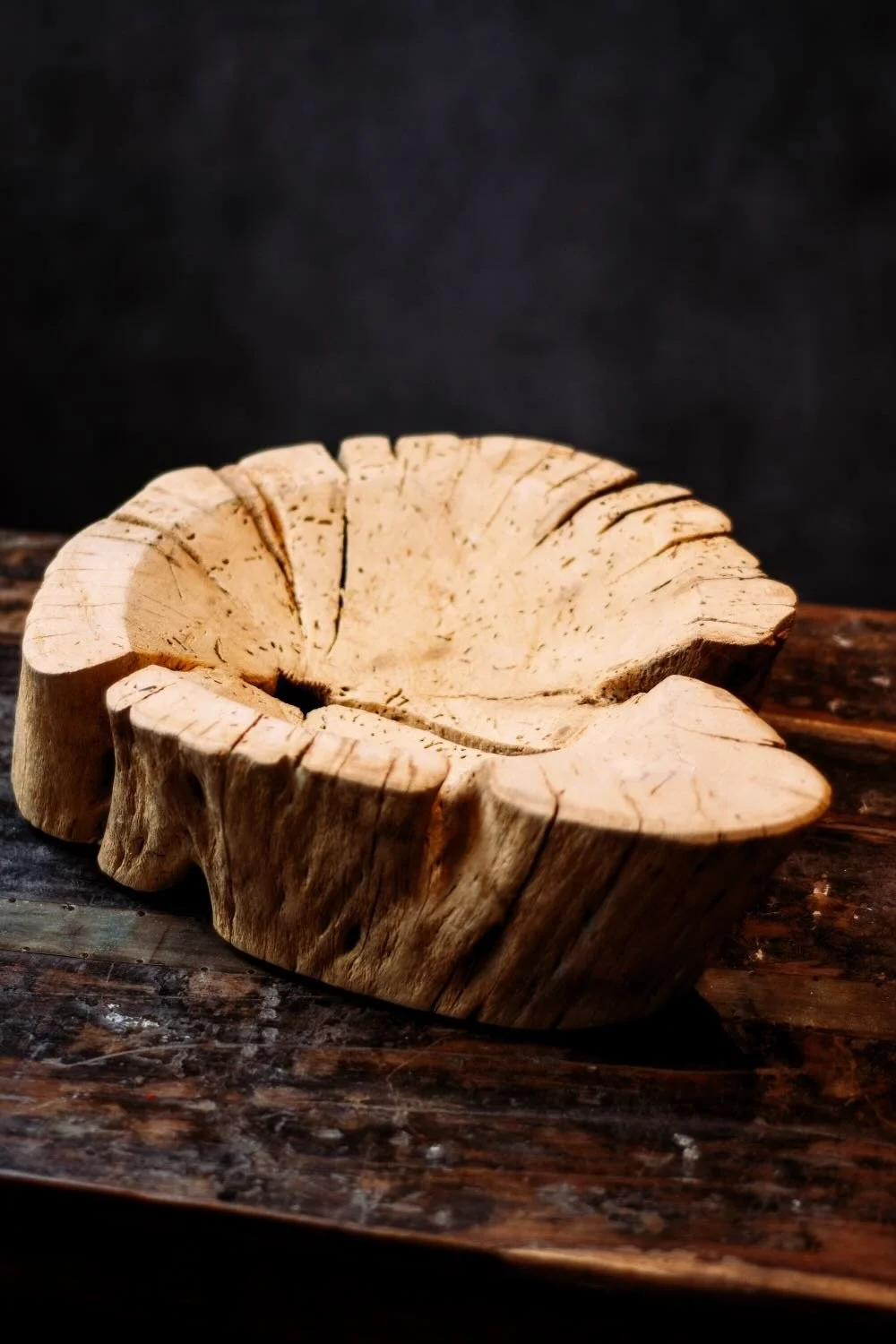 Primitive Saguaro Bowl. 21" hand-carved bowl made from authentic Mexican Saguaro cactus wood. Unique, one-of-a-kind rustic centerpiece.