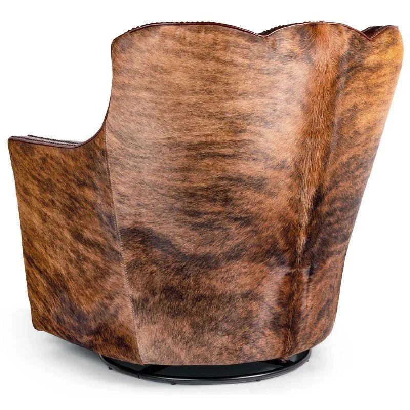 The Wild Horse Brindle Swivel Chair features premium top-grain leather, wild horse brindle finish, and smooth swivel functionality for refined Western-modern comfort.