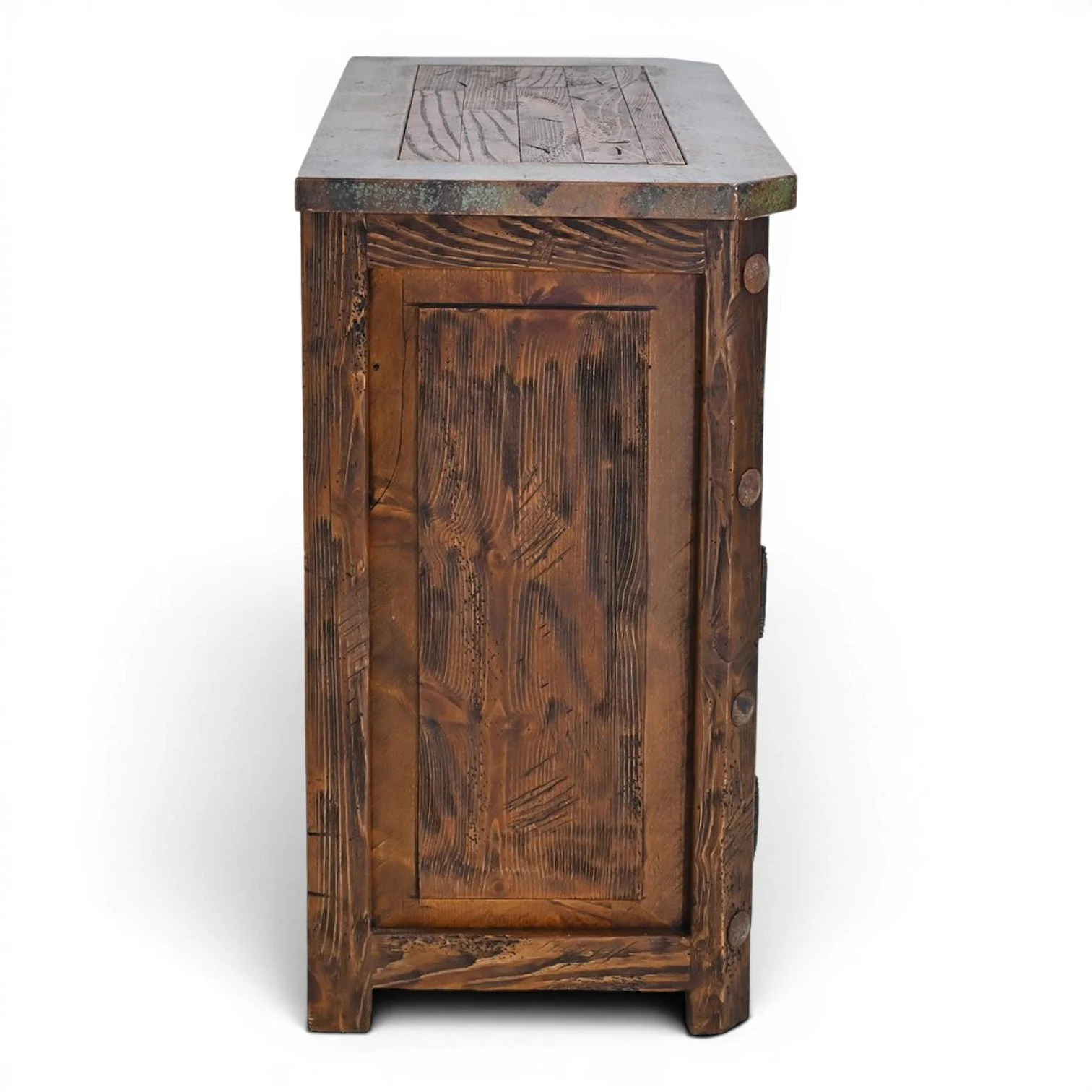 Handmade San Felipe Grande nightstand with hand-pounded copper panels, iron hardware, and rustic Western design.