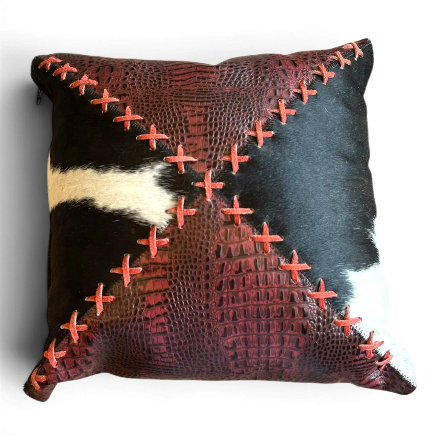 Tombstone Pillow | Handmade Brazilian Cowhide & Leather Western Throw Pillow Style 11