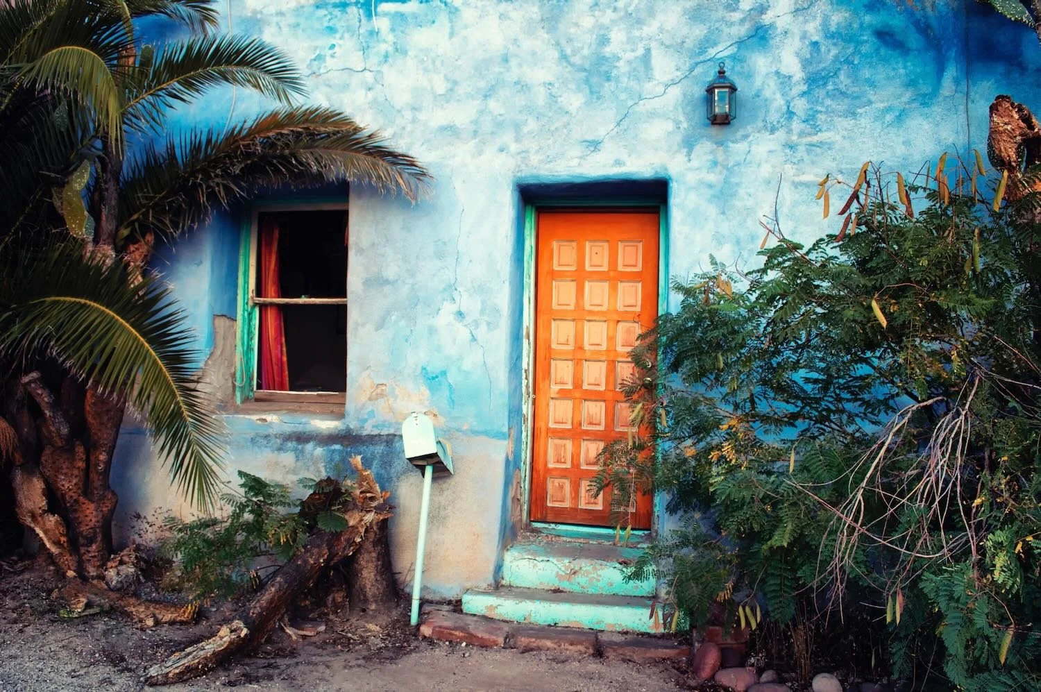 La Puerta Naranja – Orange Door with Turquoise Steps, Barrio Viejo Tucson
