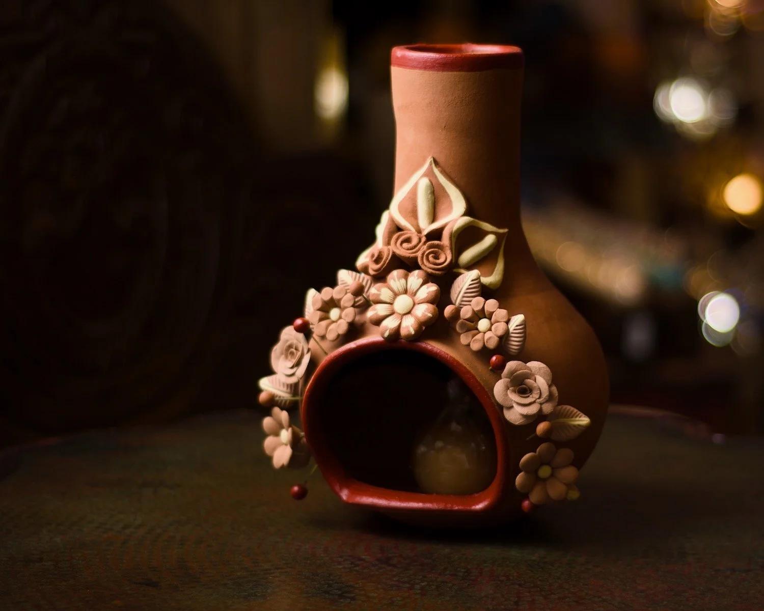 Clay Chiminea with Flowers