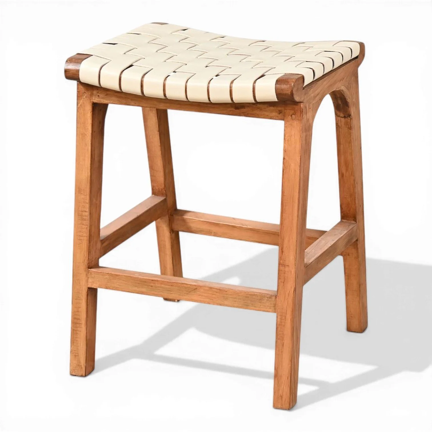 Cambria White Crisscross Leather Bar Stool | Handmade Mexico