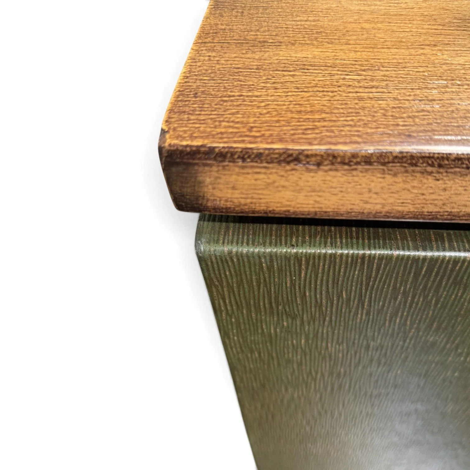 Handmade Peruvian Renata Buffet Chest with green textured leather doors and gold-toned handles