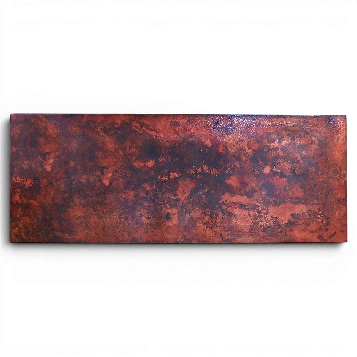 Artesia Copper Dining Table handcrafted in Mexico with hand-hammered dark copper top and solid wood X-shaped base.
