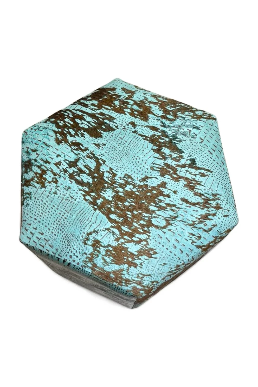 Hexagon Turquoise Cowhide Ottoman