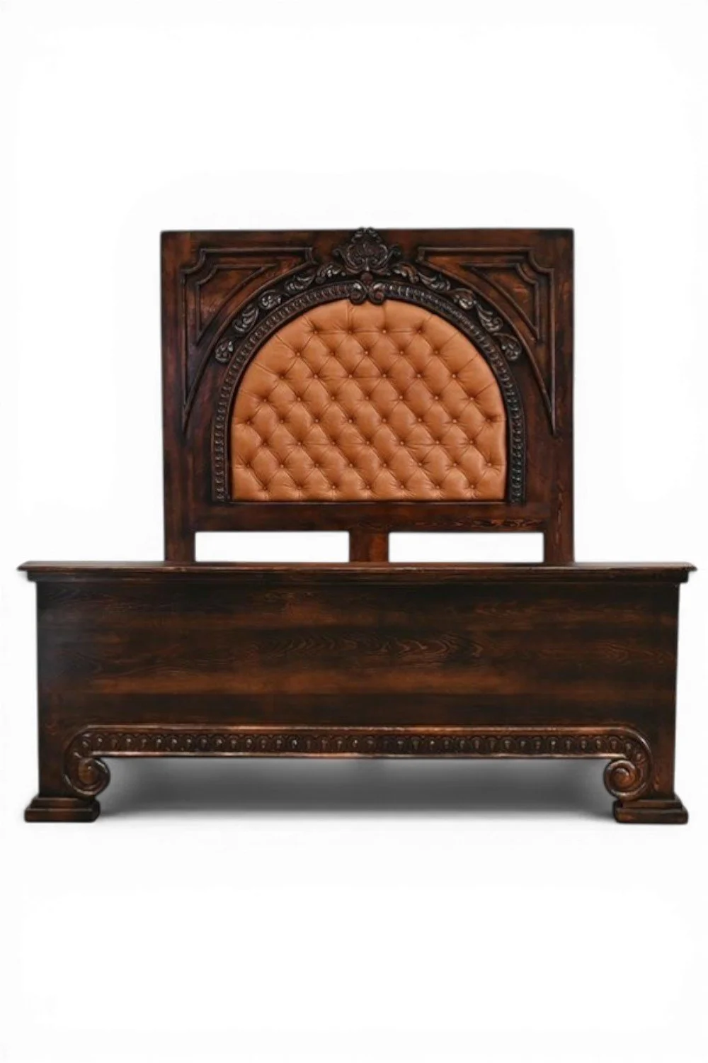 Shop a handmade leather bed from Mexico. Rustic hacienda-style bed with carved wood and premium materials for elegant bedrooms.