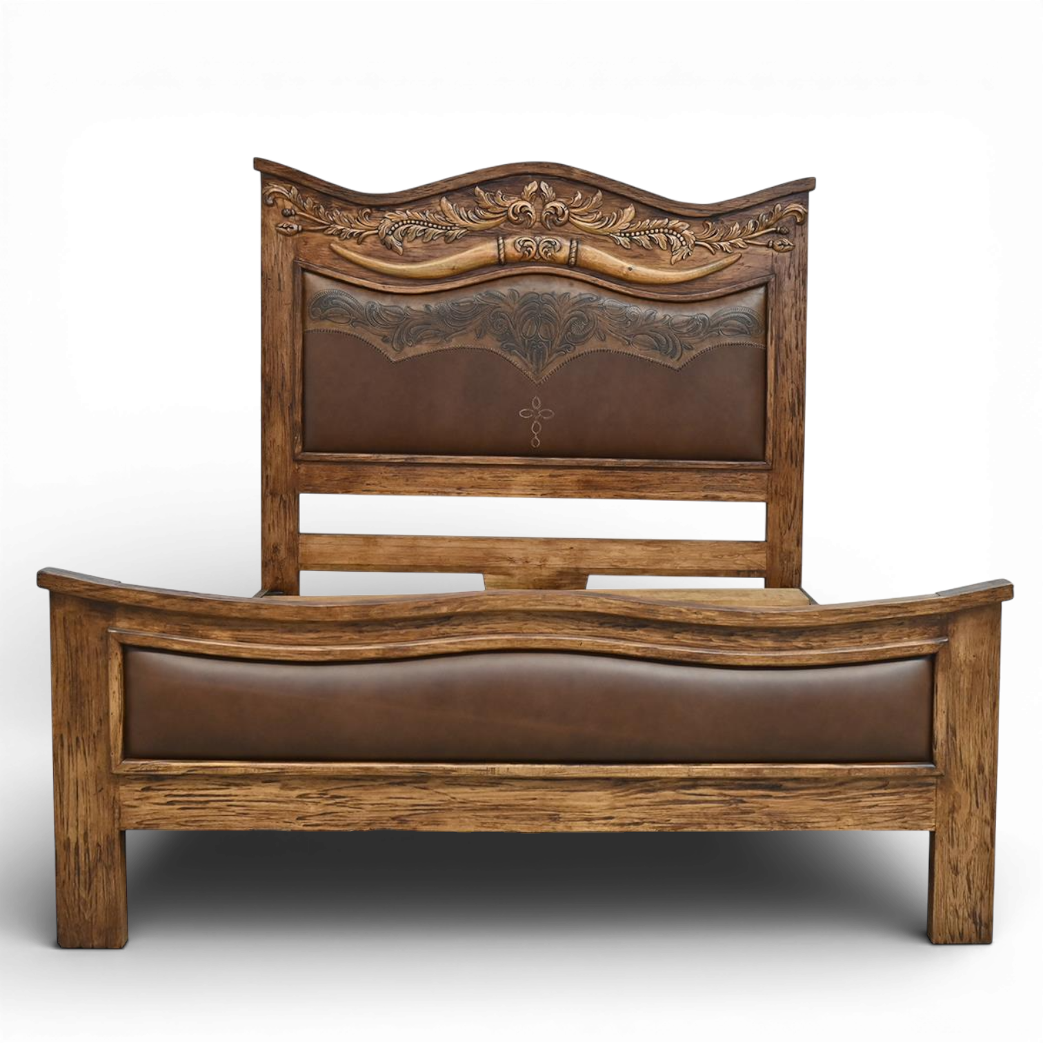 Longhorn Western Tooled Leather Bed