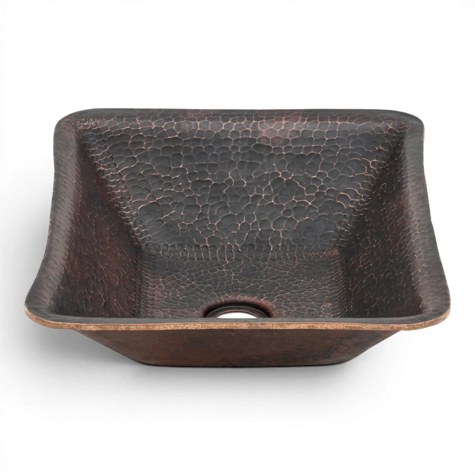 Hacienda Old World 17-inch hand forged rectangular hammered copper vessel sink with oil rubbed bronze patina handcrafted from solid recycled copper.