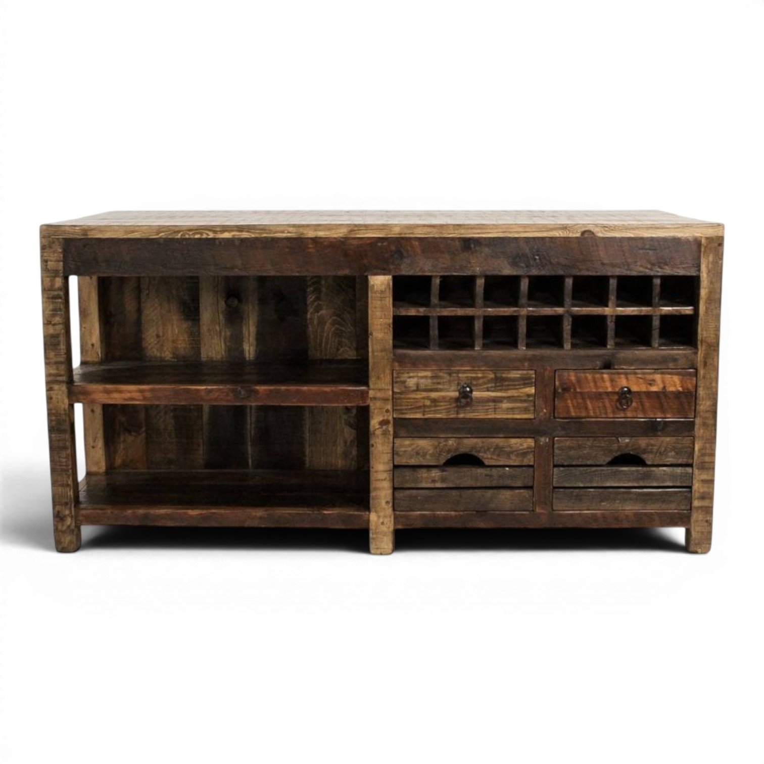 Del Rey handcrafted Mexican reclaimed wood kitchen island with rustic design and built-in storage