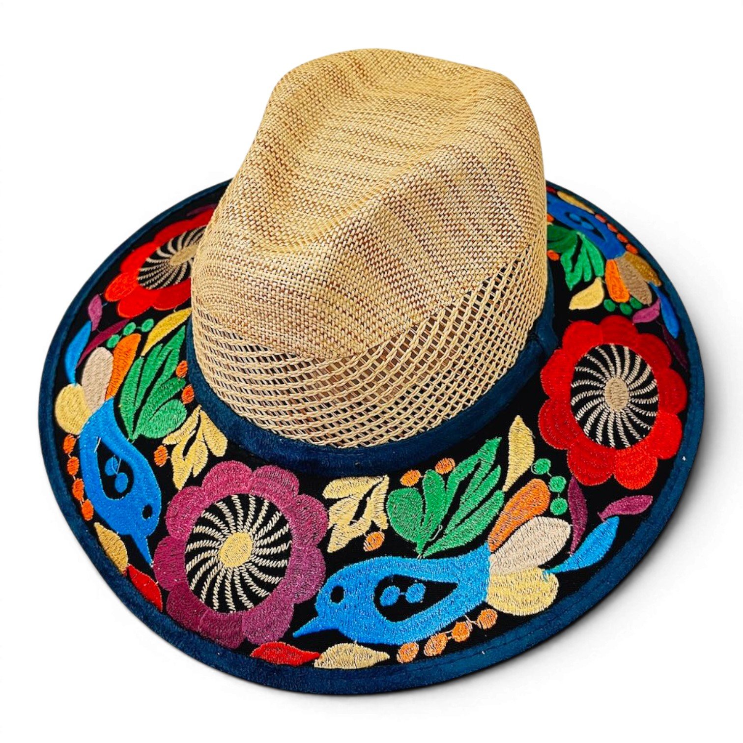 Colorful Embroidered Suede Hat | Handmade Mexican Palm Hat
