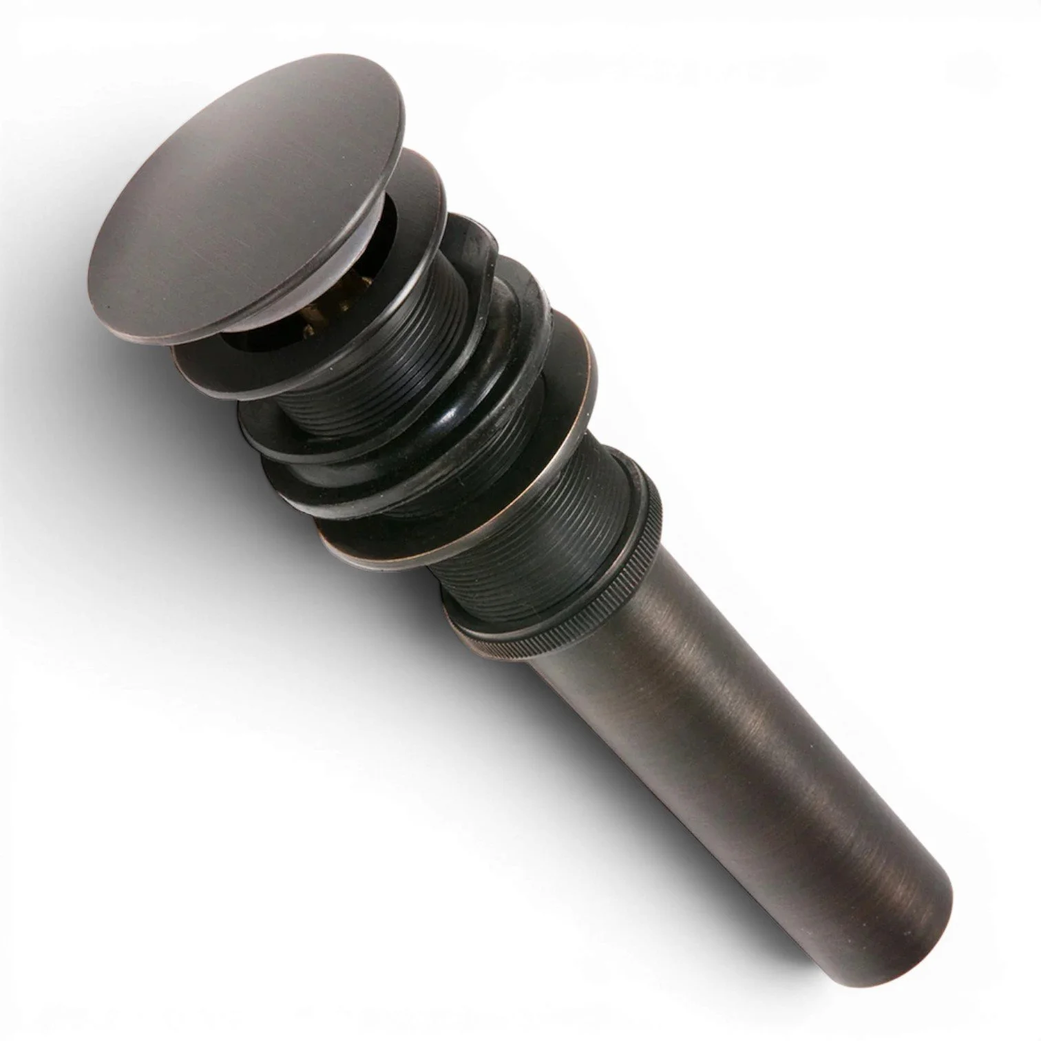 1.5-inch oil rubbed bronze non-overflow pop-up bathroom sink drain made of solid brass for vessel sinks.