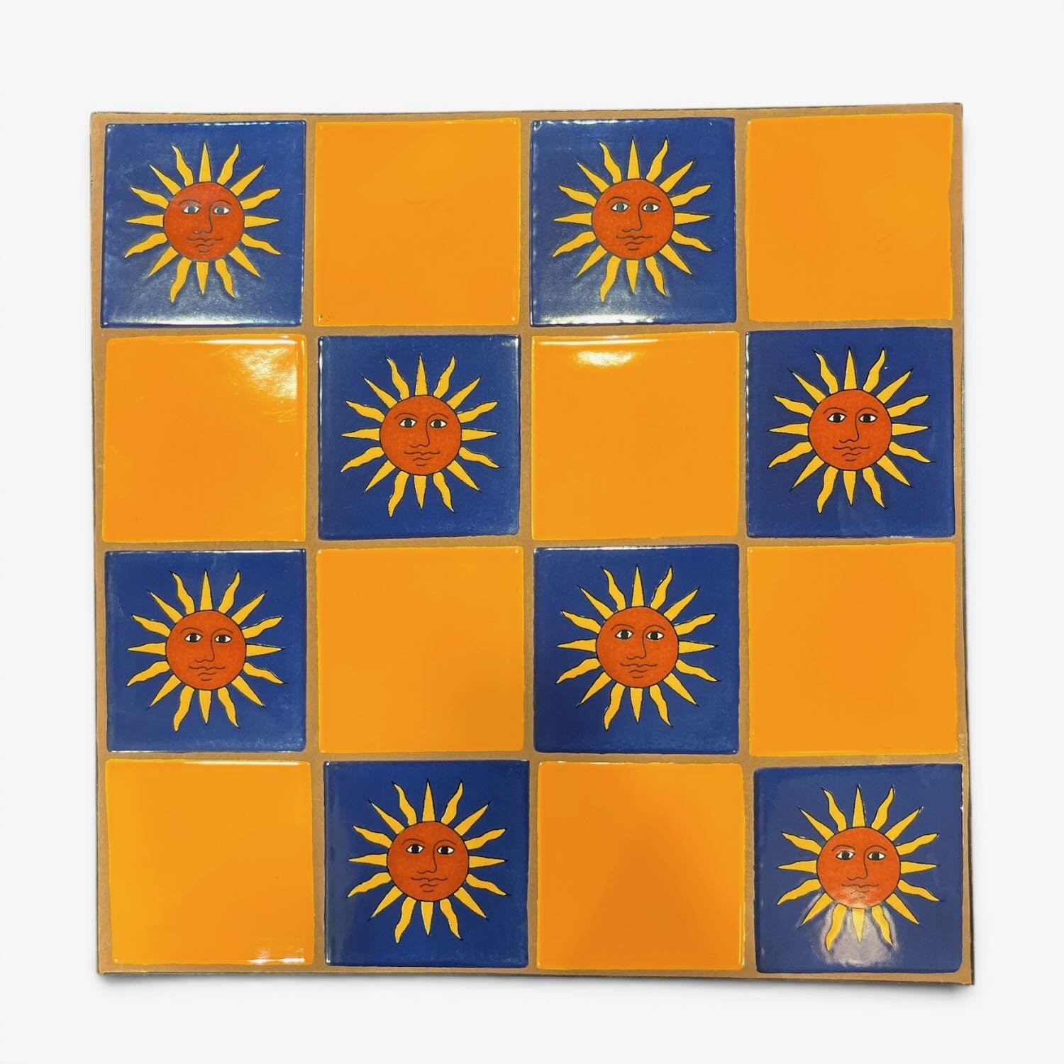 Handmade Talavera 16 Tile Table with colorful Mexican ceramic tiles and twisted wrought iron legs.
