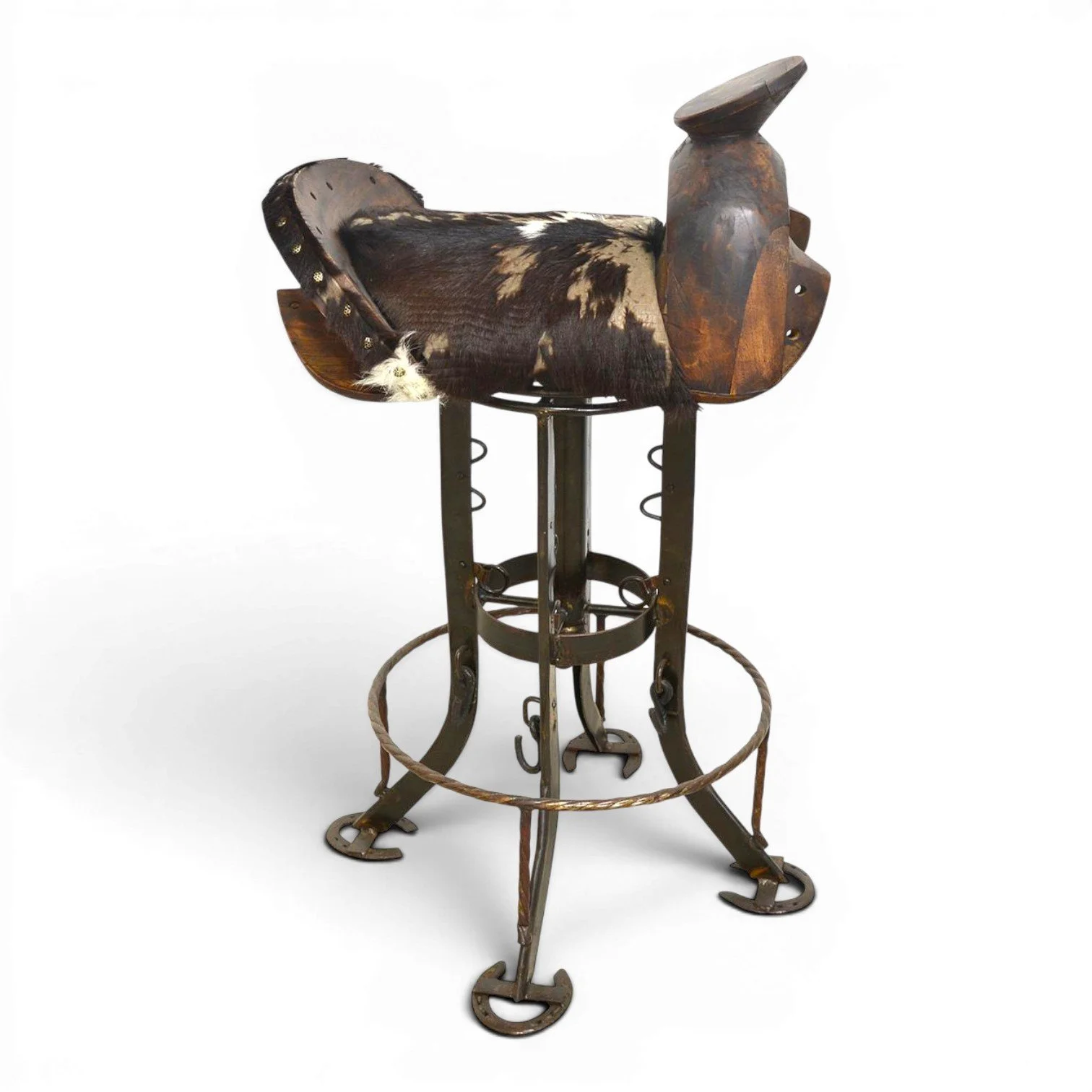 Sonora Cowhide Saddle Bar Stool | Handmade Western Swivel Bar Stool
