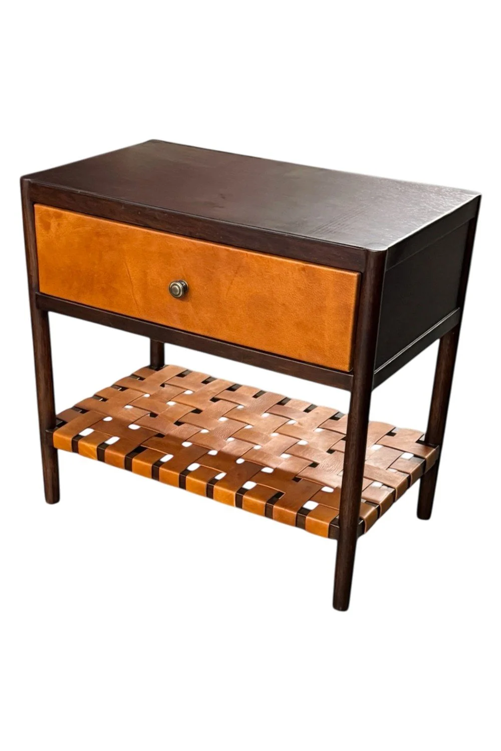 Marisol Leather Nightstand – Wood Nightstand with Leather Drawer