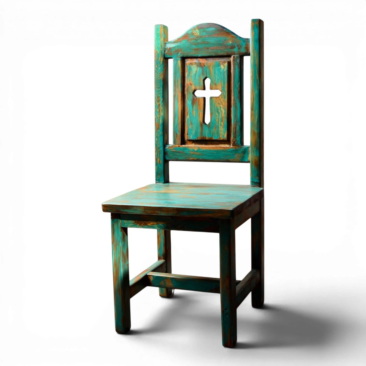 Silla Cruz handcrafted Mexican reclaimed wood dining chair with cross cutout backrest