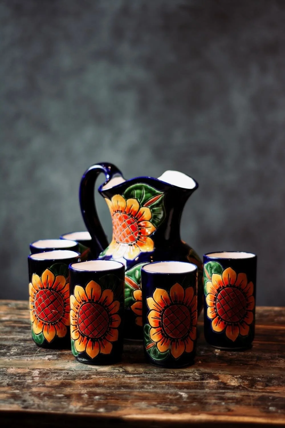 Talavera Sunflower Pitcher & Cup Set