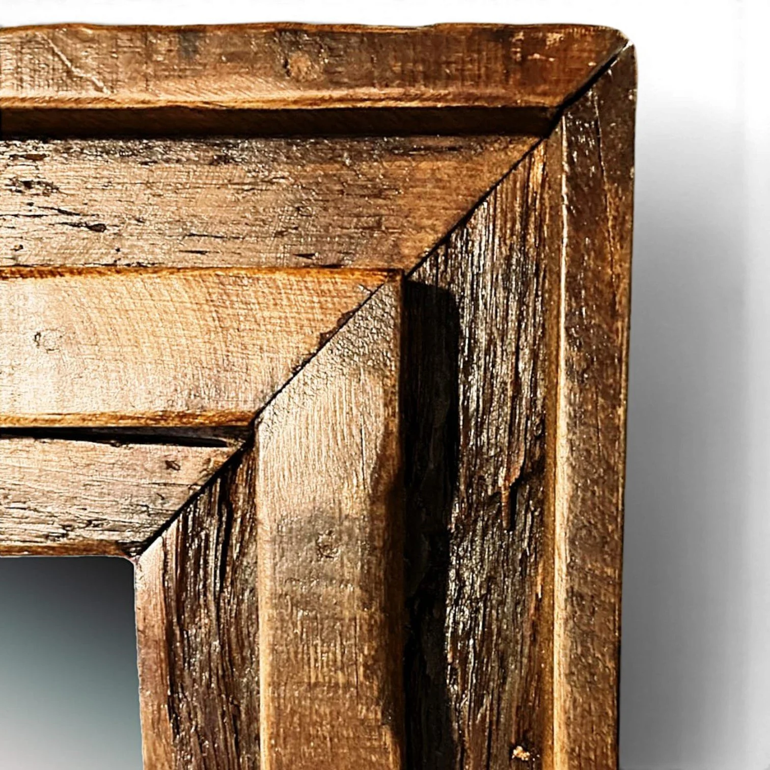 Handmade Mexican reclaimed wood mirror with hand-carved frame and dark stain finish