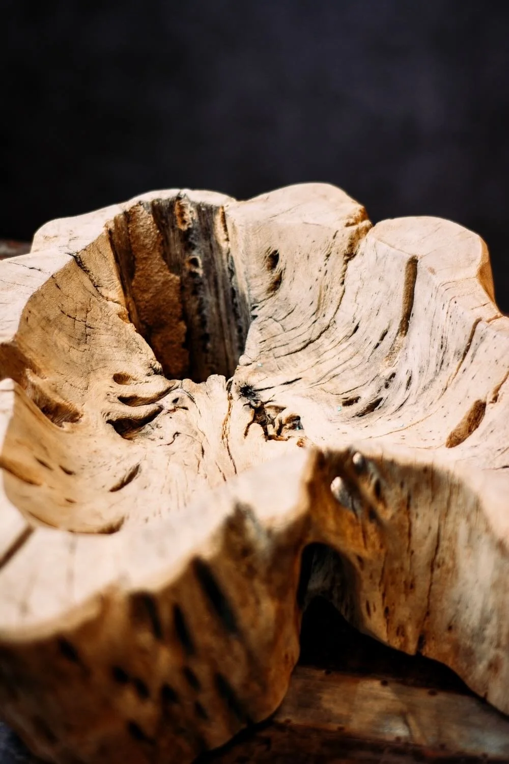 Primitive Saguaro Bowl. 21" hand-carved bowl made from authentic Mexican Saguaro cactus wood. Unique, one-of-a-kind rustic centerpiece.